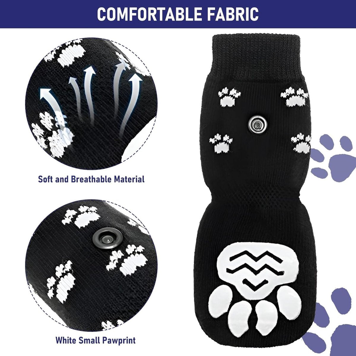 4-Piece Set of non-slip dog socks - Dog Socks with Adjustable Shoulder Straps - Cotton Dog Socks Suitable for Small and Large Dogs - Waterproof - Non-slip - Dog Shoes (L)