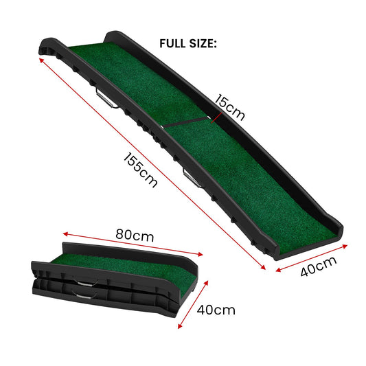 Foldable Dog Ramp with Poly-Grass Grip Surface Non-Slip UV Protection