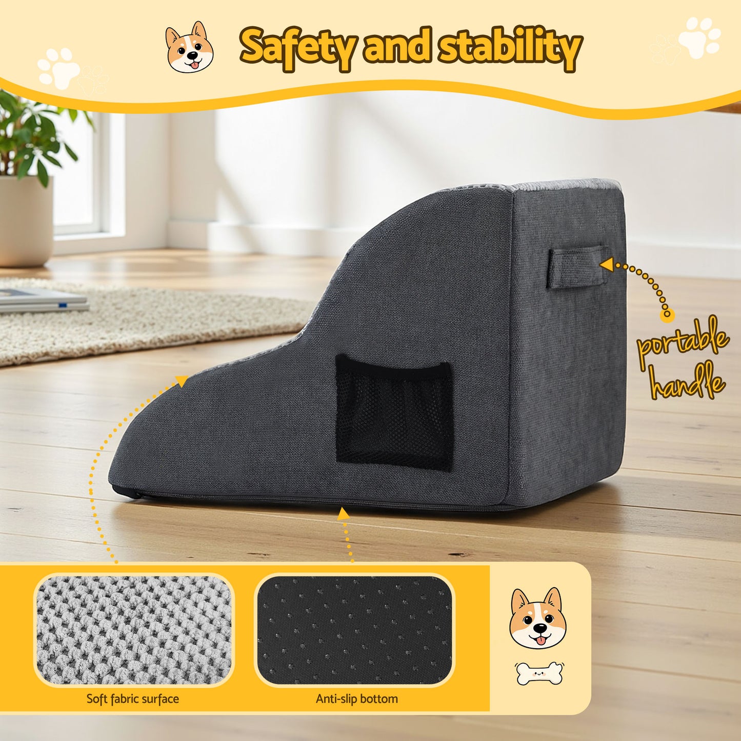 Dog Ramp 2 Steps For Small Dogs Bed Sofa Car Foam Non-Slip Pet Cat Stairs