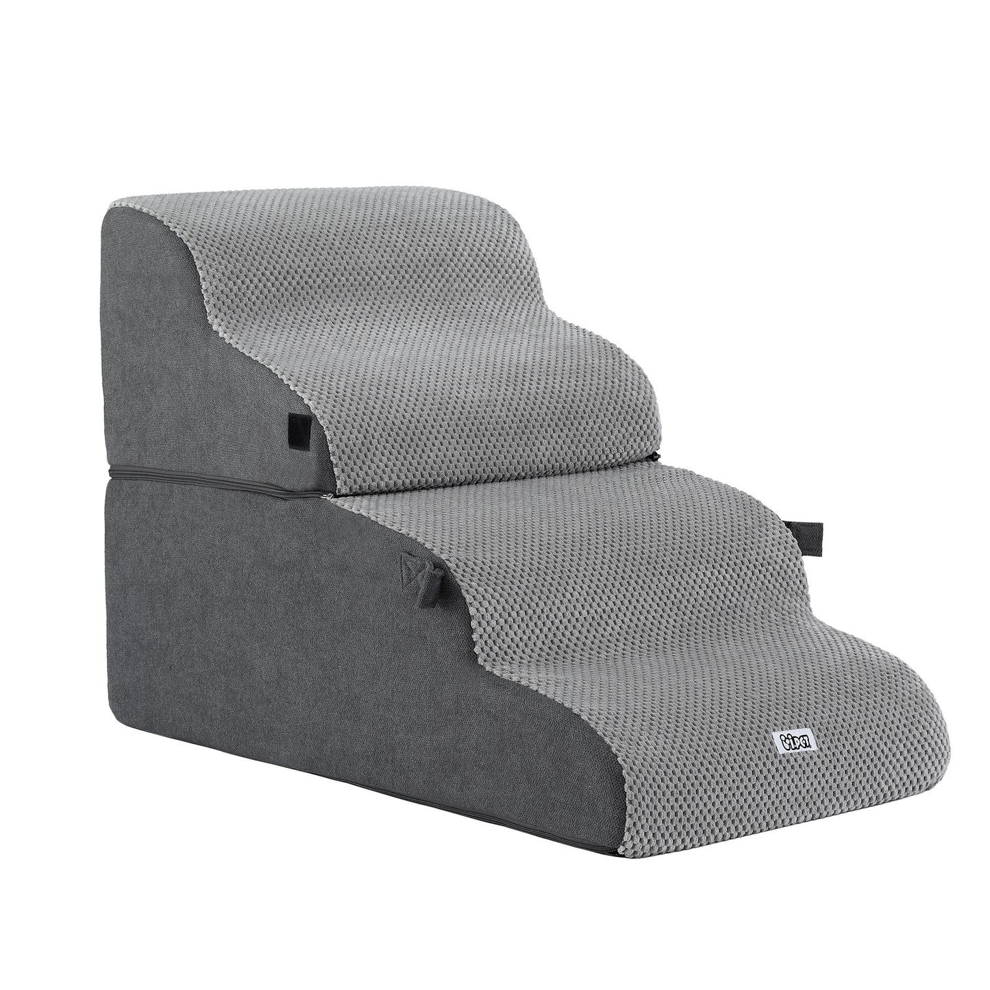 Dog Stairs and Bed 2-in-1 Sofa Car Foam Non-Slip Washable Pet Stairs Indoor Grey