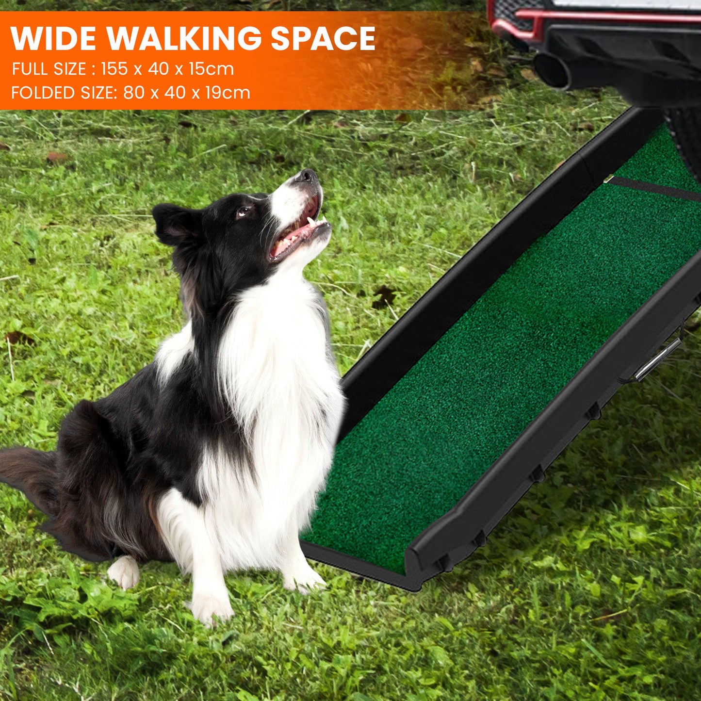 Foldable Dog Ramp with Poly-Grass Grip Surface Non-Slip UV Protection