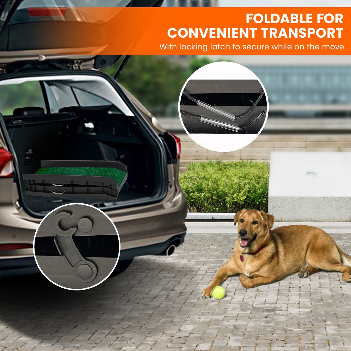 Foldable Dog Ramp with Poly-Grass Grip Surface Non-Slip UV Protection