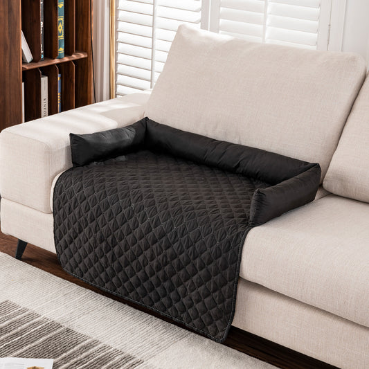 Waterproof & Scratch-Resistant Pet Sofa Protector Mat with Pillow 75*75CM Black