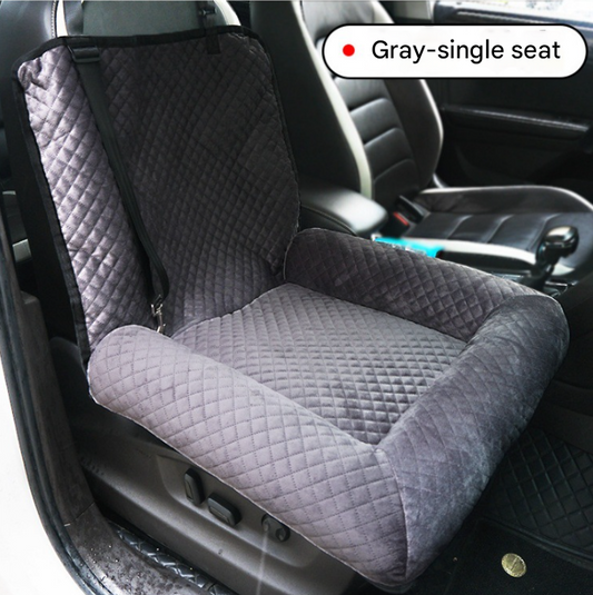 Dog Car Booster Seat - 2-in-1 Travel Bed for Small Dogs with Washable Cover Grey