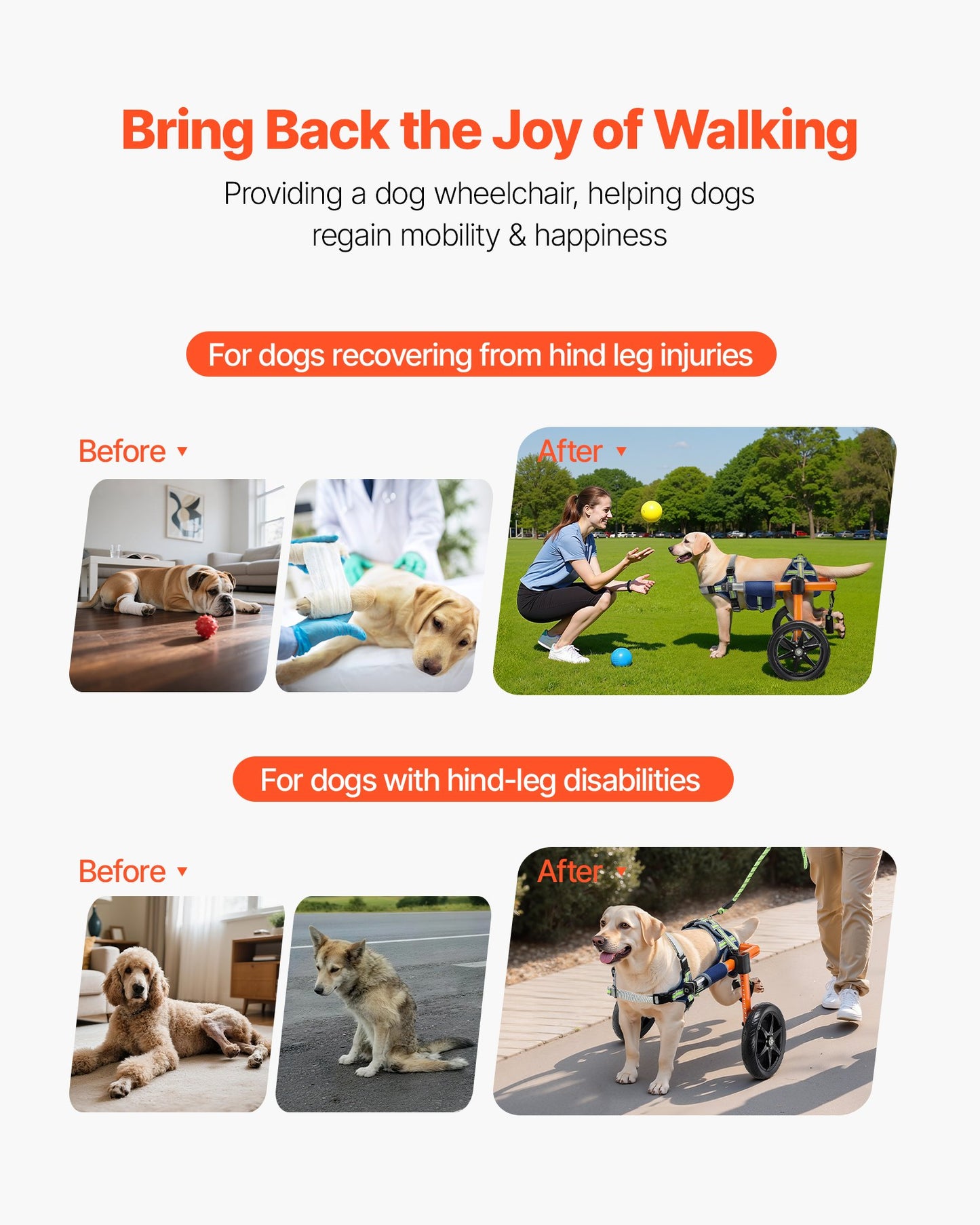 Dog Wheelchair for Back Legs, Lightweight 2 Wheels Pet Wheelchair, Height, Width & Length Adjustable, Dog Cart with Shock-Absorbing Wheels, for Injured, Disabled Dogs 15.8-21.7 kg, Medium