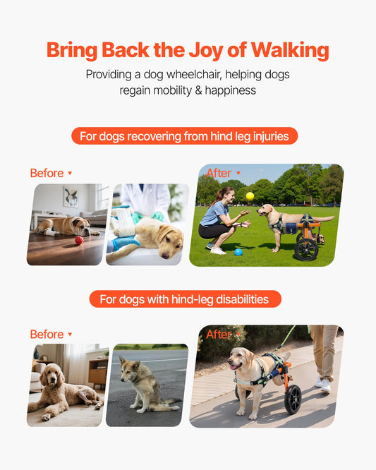 Dog Wheelchair for Back Legs, Lightweight 2 Wheels Pet Wheelchair, Height, Width & Length Adjustable, Dog Cart with Shock-Absorbing Wheels, for Injured, Disabled Dogs 15.8-21.7 kg, Medium