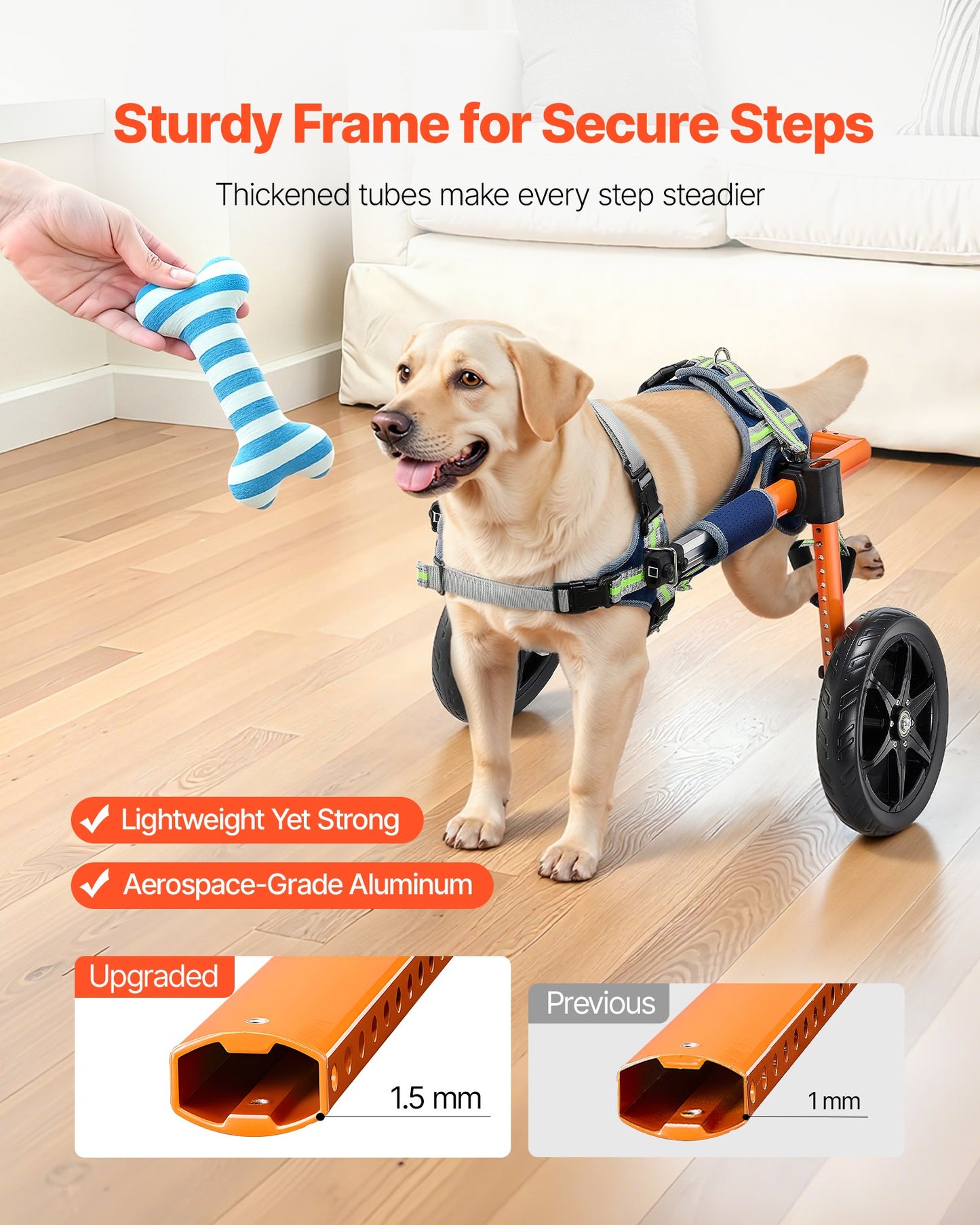 Dog Wheelchair for Back Legs, Lightweight 2 Wheels Pet Wheelchair, Height, Width & Length Adjustable, Dog Cart with Shock-Absorbing Wheels, for Injured, Disabled Dogs 15.8-21.7 kg, Medium