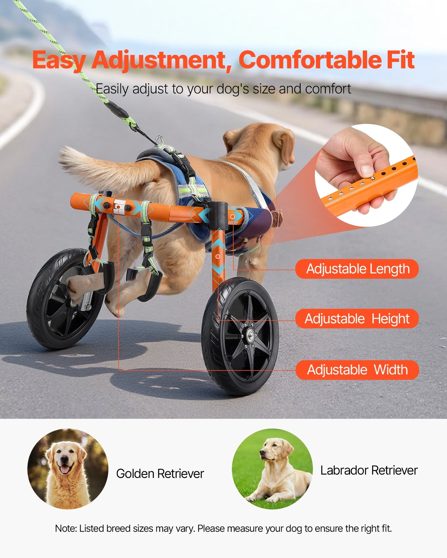 Dog Wheelchair for Back Legs, Lightweight 2 Wheels Pet Wheelchair, Height, Width & Length Adjustable, Dog Cart with Shock-Absorbing Wheels, for Injured, Disabled Dogs 15.8-21.7 kg, Medium