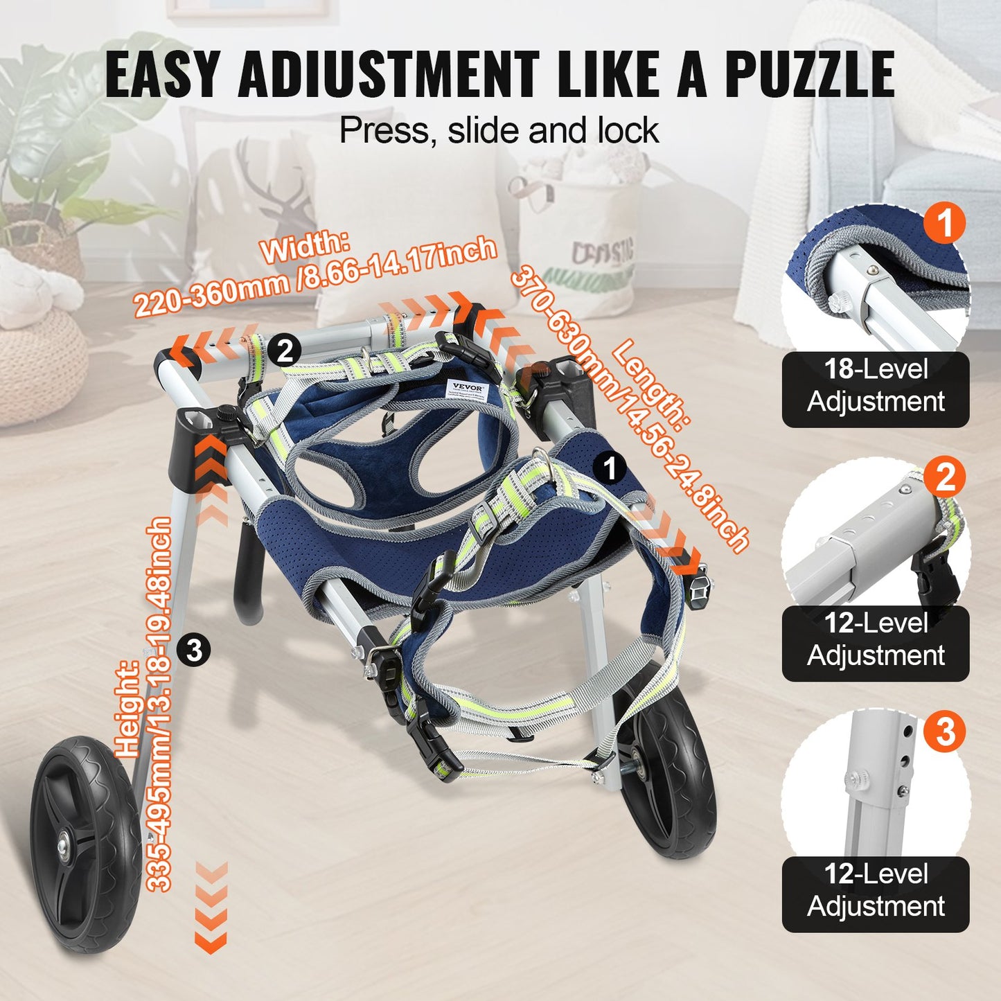 2 Wheels Dog Wheelchair for Back Legs, Pet Wheelchair Lightweight & Adjustable Assisting in Healing,  Dog Cart/Wheelchair for Injured, Disabled, Paralysis, Hind Limb Weak Pet(M)
