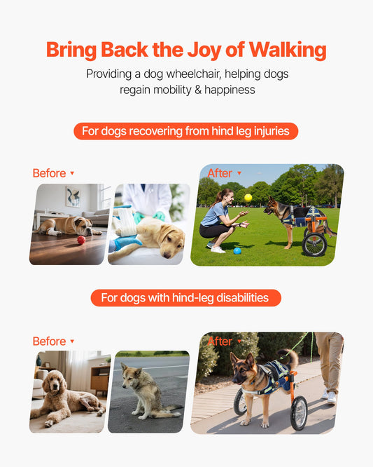 Dog Wheelchair for Back Legs, Lightweight 2 Wheels Pet Wheelchair, Height, Width & Length Adjustable, Dog Cart with Shock-Absorbing Wheels, for Injured, Disabled Dogs 21.7-39.9 kg, Large