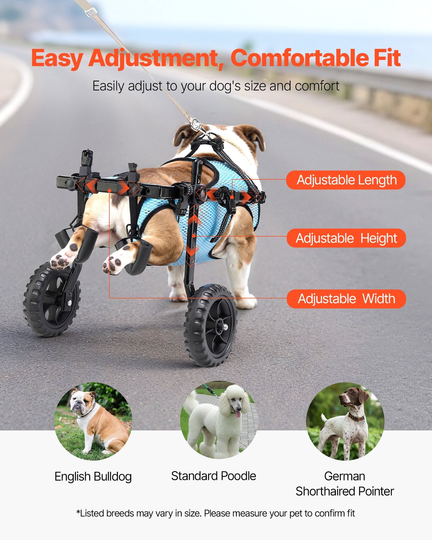 Dog Wheelchair for Back Legs, Adjustable 2 Wheels Pet Wheelchair, Lightweight  Dog Cart with Shock-Absorbing Wheels, Mobility Support Wheel Chair for Disabled Injured Dogs up to 15kg, Medium